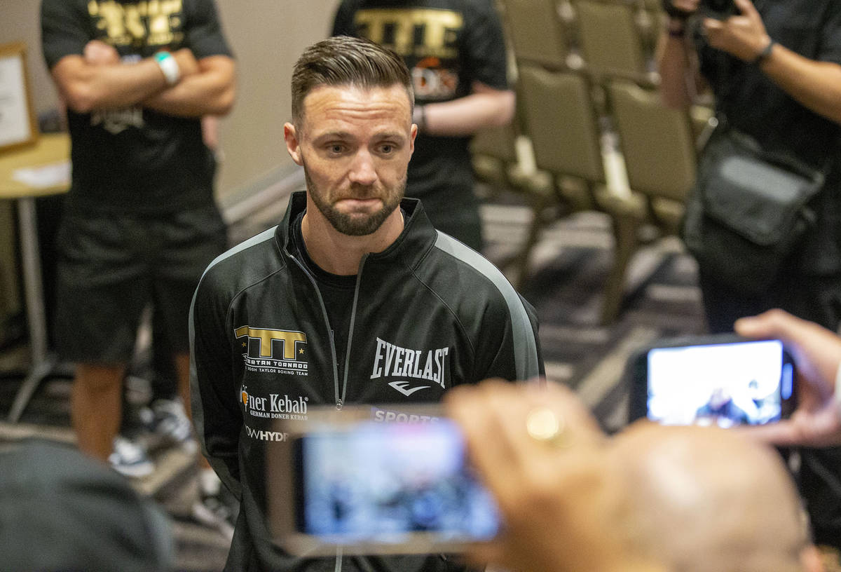 WBA and IBF junior welterweight champion Josh Taylor during a news conference on Thursday, May ...