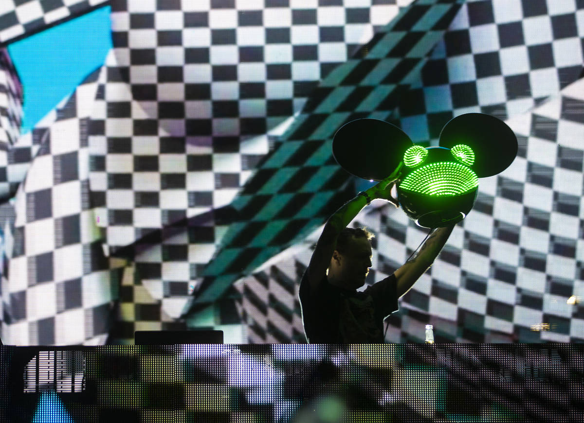 Deadmau5 performs for a crowd of over ten thousand people at a show hosted by Insomniac at The ...