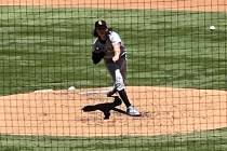 Salt Lake pitcher Packy Naughton throws a pitch against the Aviators in the fifth inning Sunday ...