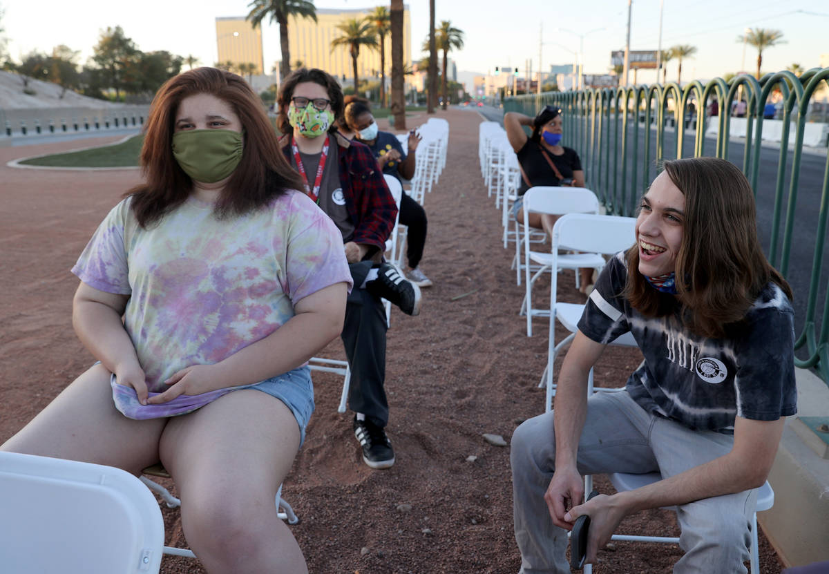 Michael Kopnitsky and his girlfriend Dakota Mathews, both 20 of Las Vegas, talk to a reporter a ...