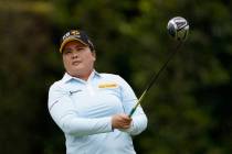 Inbee Park tees off at the second hole during the final round of the LPGA's Hugel-Air Premia LA ...