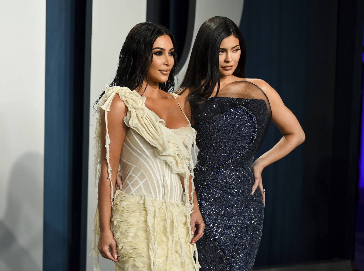 Kim Kardashian West, left, and Kylie Jenner arrive at the Vanity Fair Oscar Party on Sunday, Fe ...