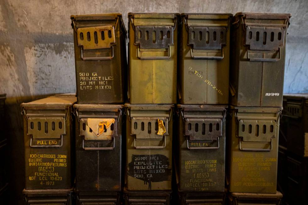 Cases are stored inside of a munitions bunker at the Historic Wendover Airfield in Wendover, Ut ...
