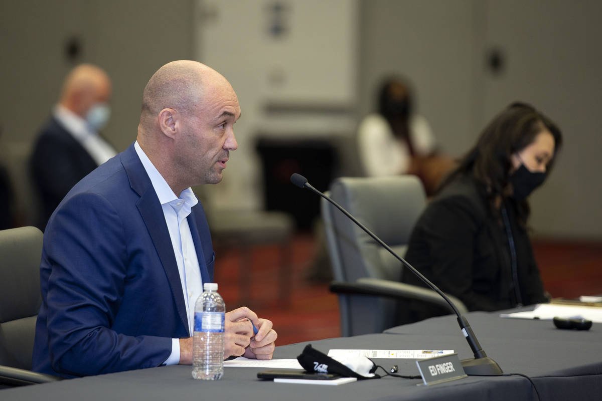 Las Vegas Convention and Visitors Authority chief financial officer Ed Finger speaks during an ...