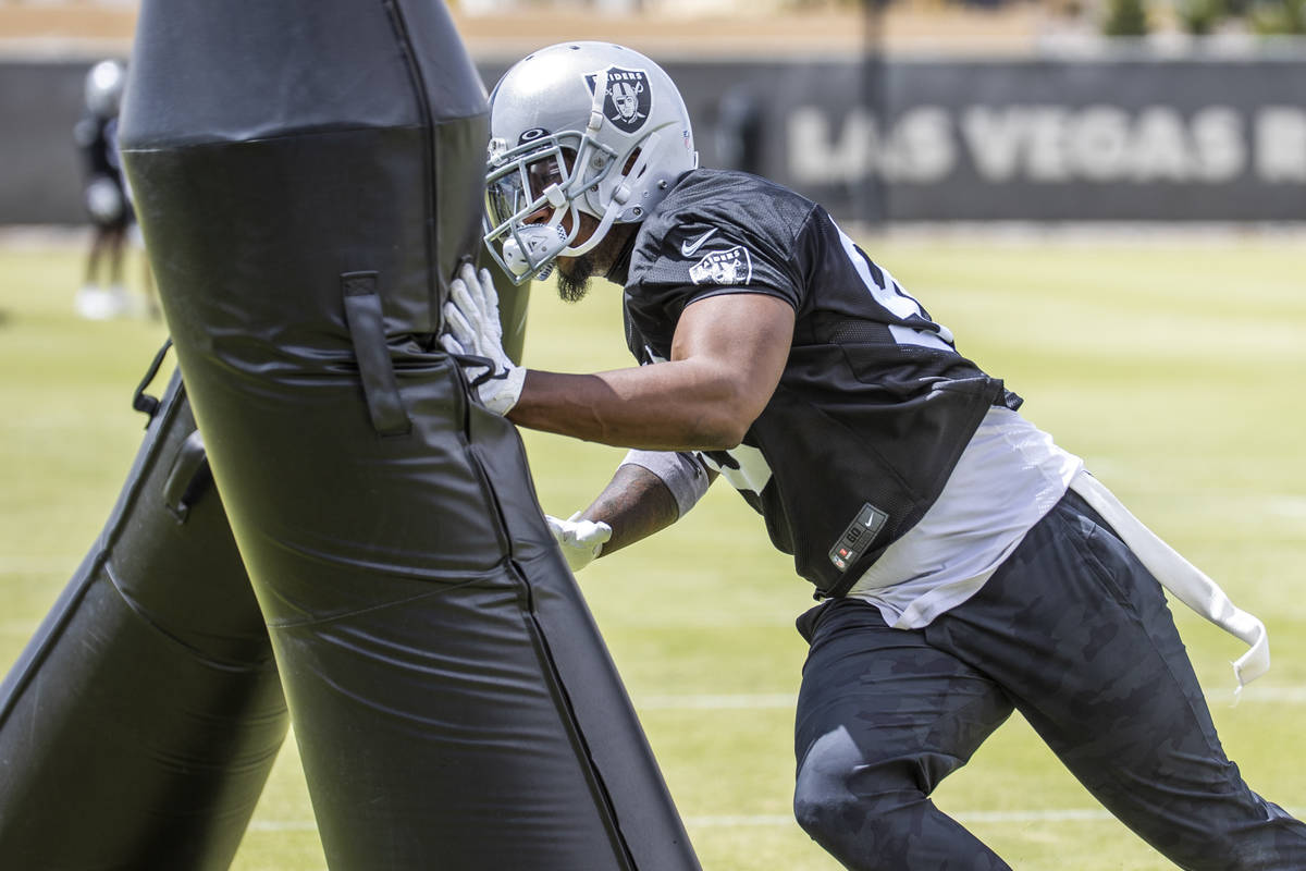 Defensive end Clelin Ferrell (99) runs a drill during a Las Vegas Raiders open practice at the ...