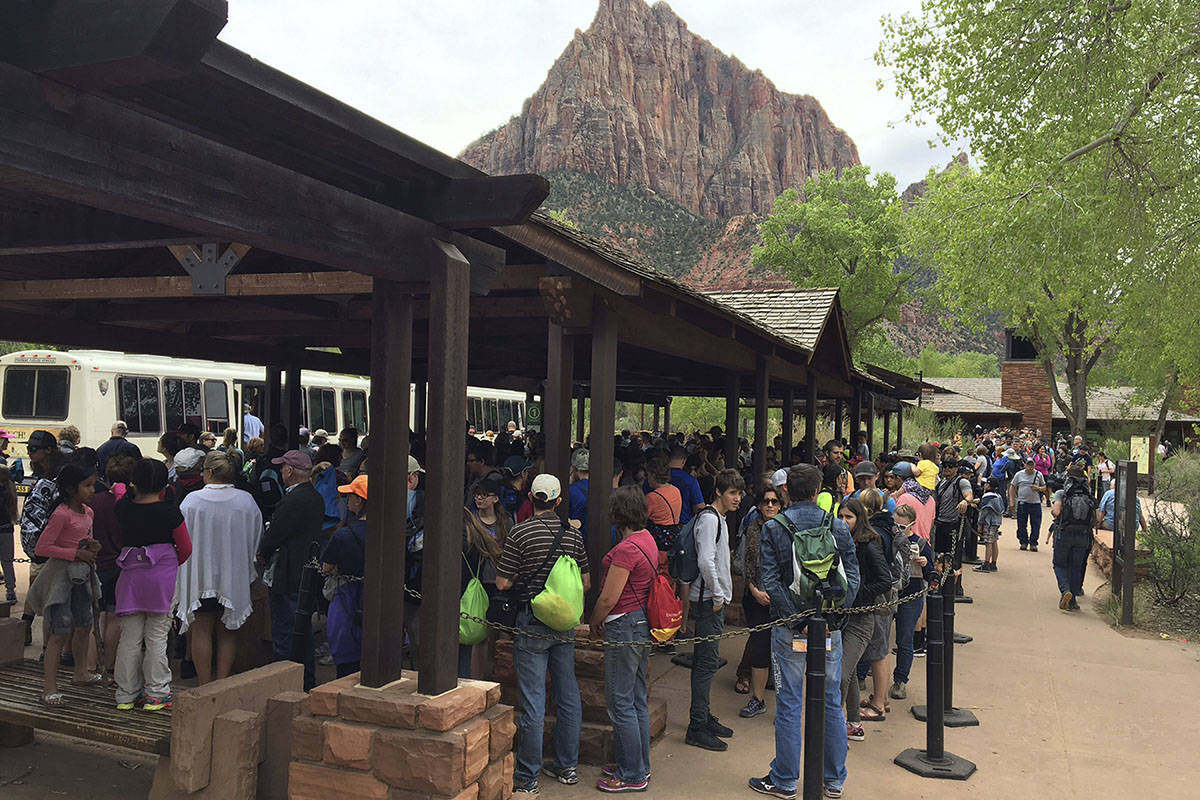 People line up at Zion National Park in Utah in November 2016. (Zion National Park via AP)