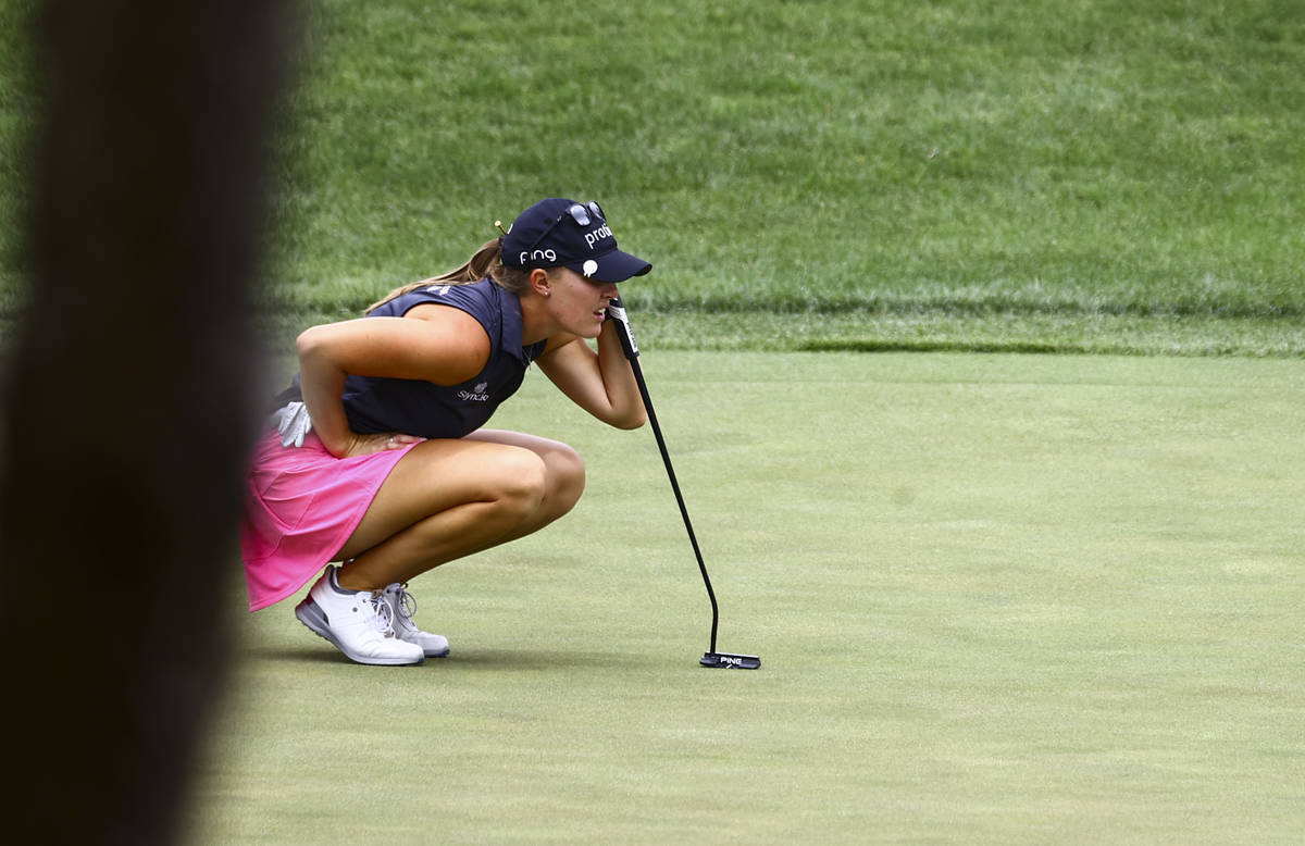 Jennifer Kupcho lines up a putt shot on the 12th hole during the first round of the Bank of Hop ...