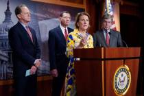 Sen. Shelley Moore Capito speaks at the Capitol in Washington, Thursday, May 27, 2021, as from ...