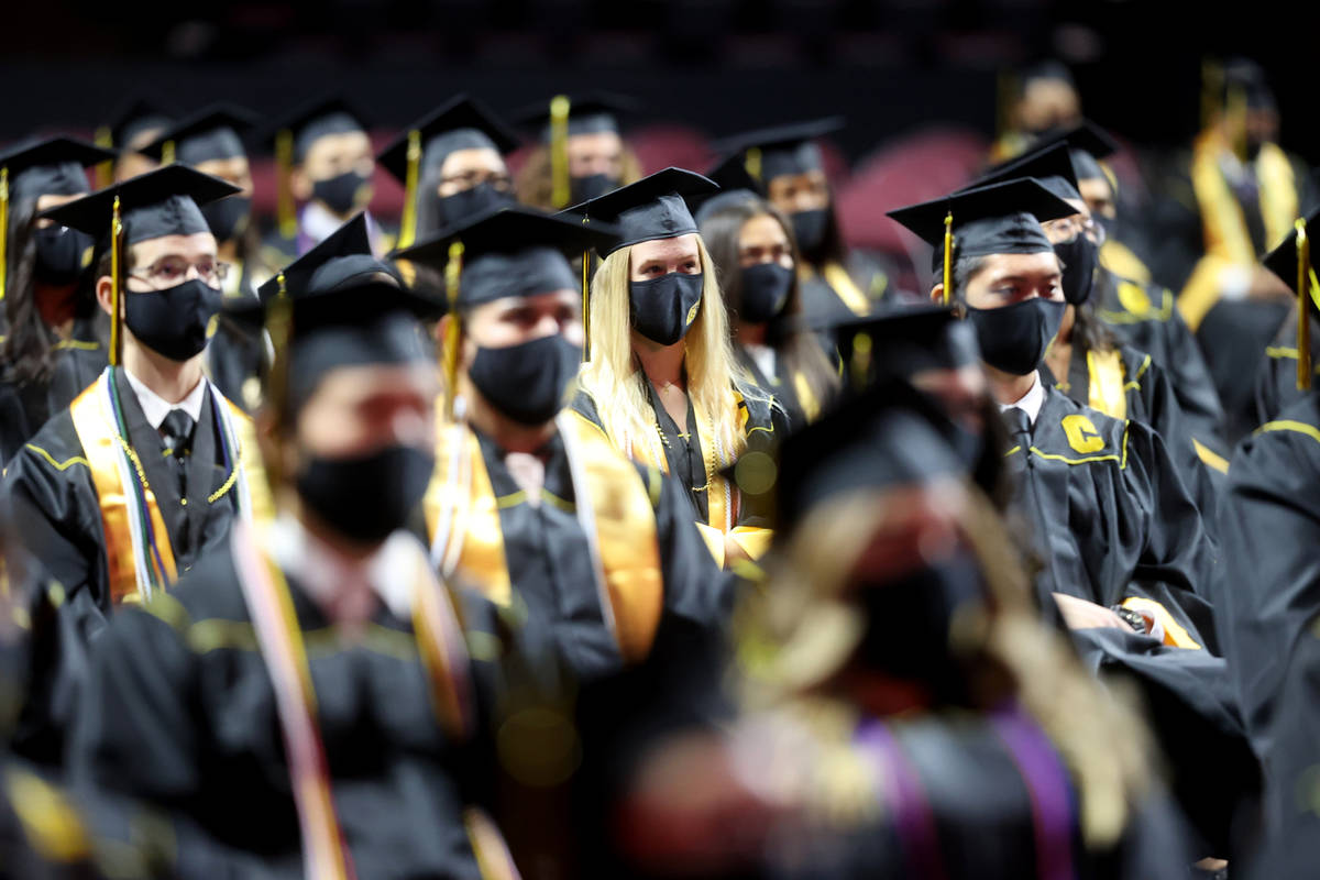 Clark High School students during a graduation ceremony at the Orleans Arena in Las Vegas Thurs ...