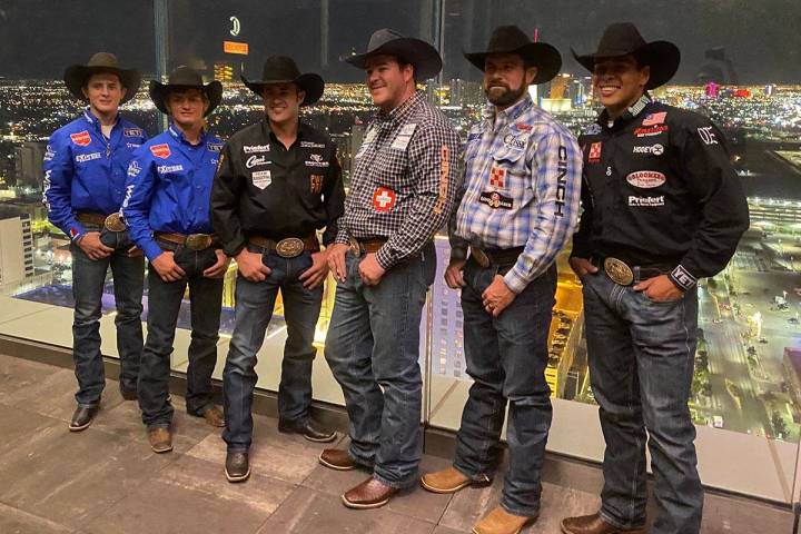 Rodeo champs, from left, Stetson Wright, Ryder Wright, Jacob Elder, Paul Reaves and Shad Mayfie ...