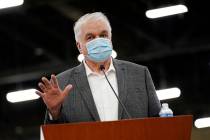 In this April 29, 2021, file photo, Nevada Gov. Steve Sisolak speaks during a news conference i ...
