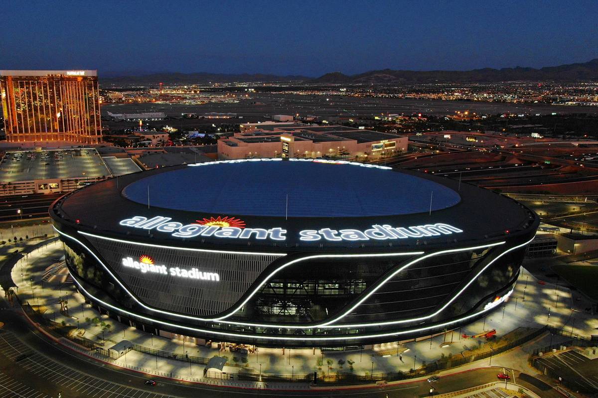 Aerial view of Allegiant Stadium on Friday, July 31, 2020, in Las Vegas. (Michael Quine/Las Veg ...