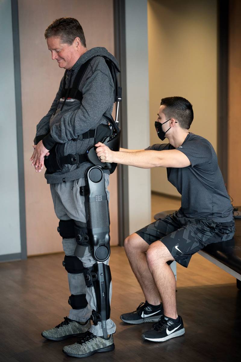 Longtime Las Vegas resident and Indy500 car owner Sam Schmidt, using an experimental exoskeleto ...