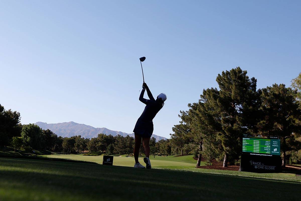 Danielle Kang of USA tees off on the 15th hole during the third round of the Bank of Hope LPGA ...