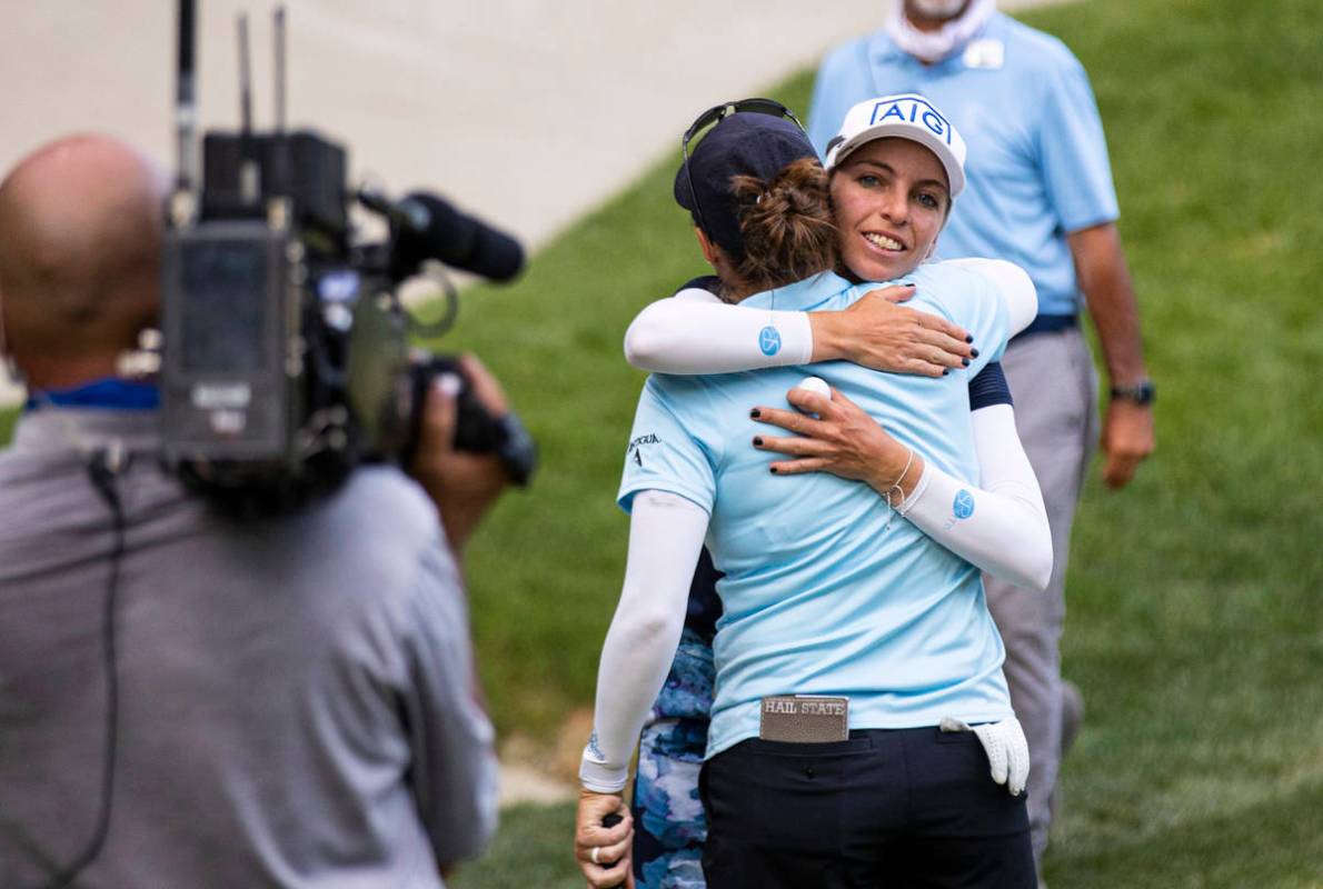 Sophia Popov embraces Ally Ewing after Ewing won the championship round of the Bank of Hope LPG ...