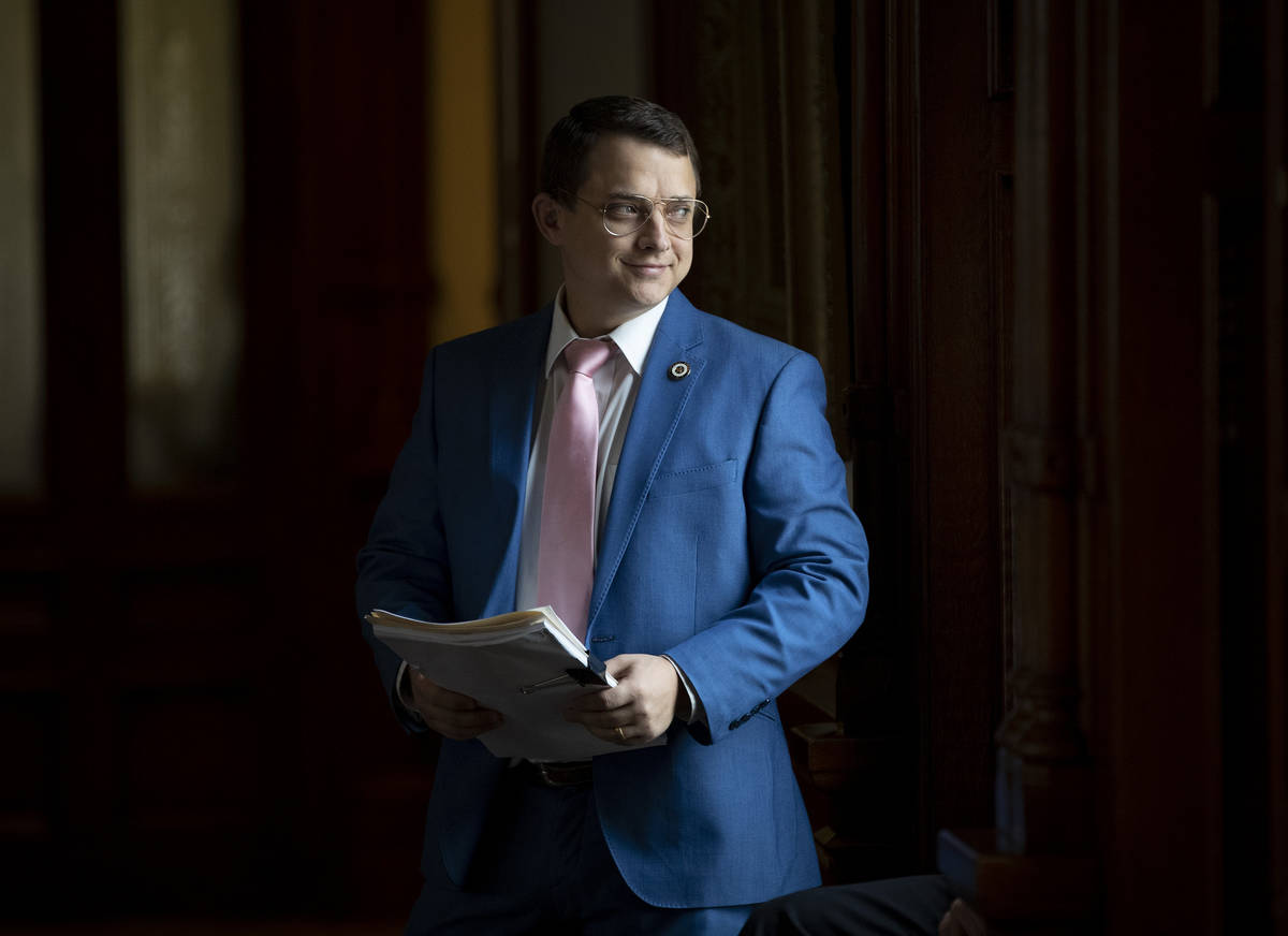 State Rep. Briscoe Cain, R - Deer Park, waits on the House floor for the start of the debate of ...