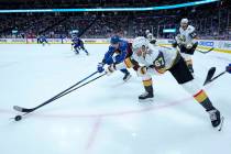 Colorado Avalanche right wing Valeri Nichushkin (13) and Vegas Golden Knights left wing Max Pac ...