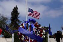 An alternate smaller American flag flies over the Los Angeles National Cemetery in Los Angeles, ...