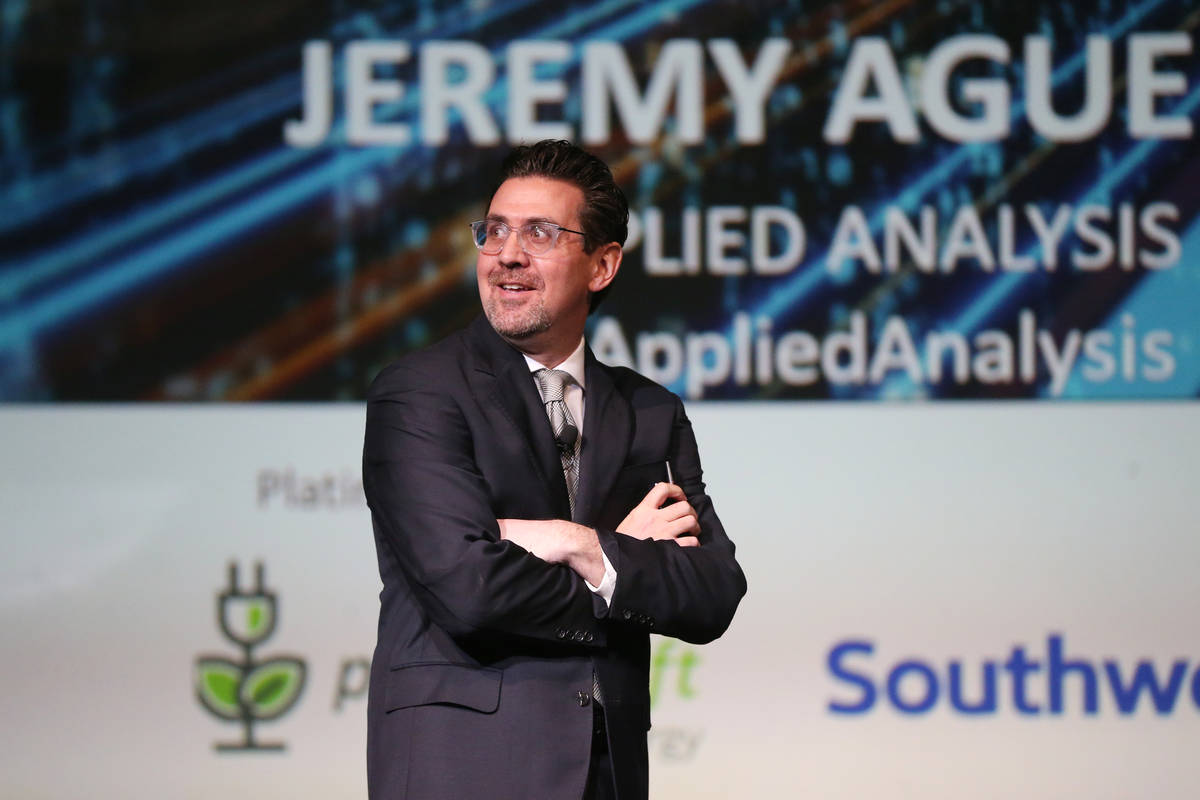 Jeremy Aguero, principal for Las Vegas-based Applied Analysis, speaks during the Las Vegas Metr ...