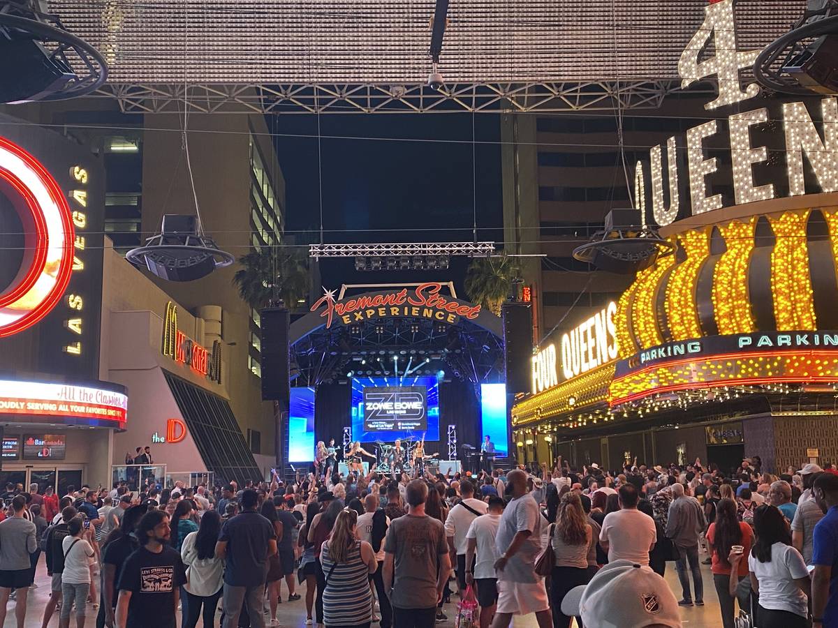 Veteran Vegas party band Zowie Bowie performs on the Fremont Street Experience's 3rd Street Sta ...