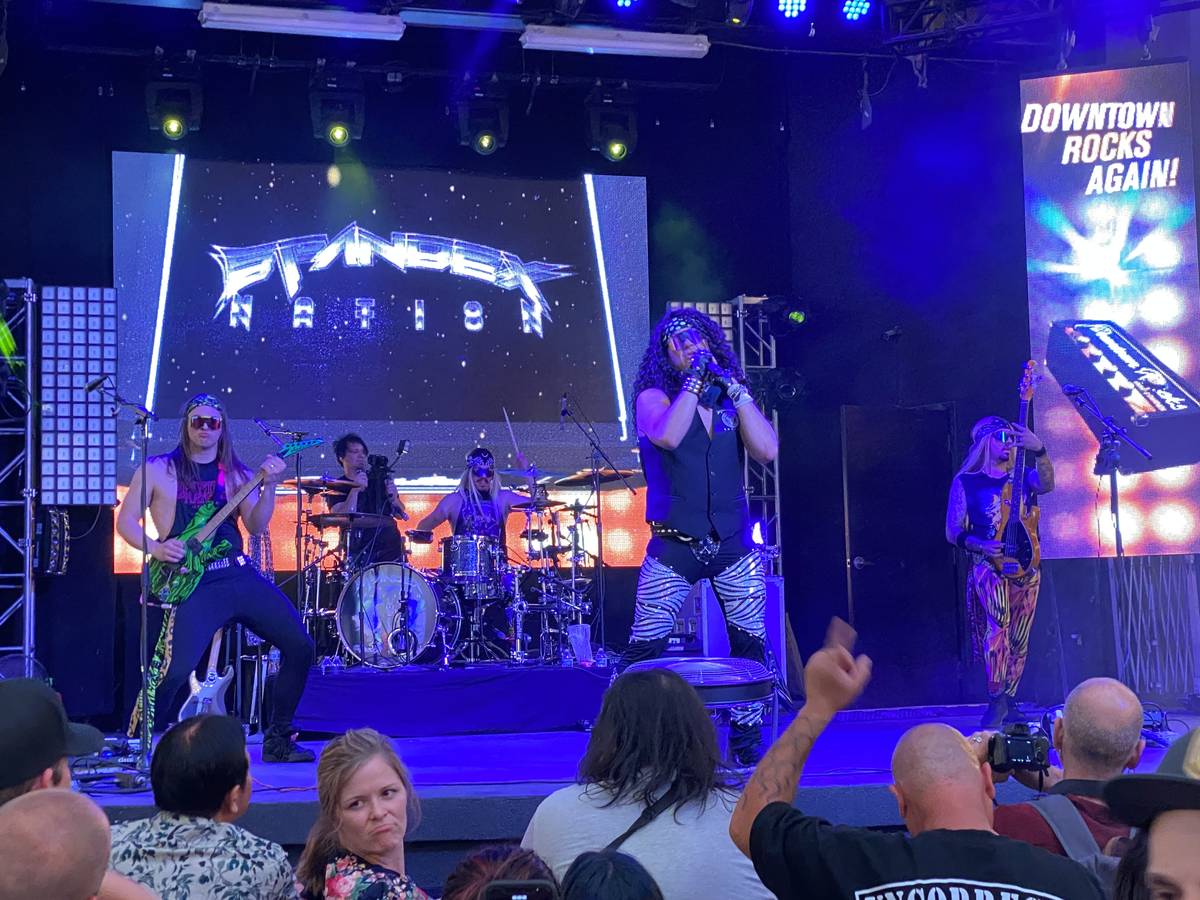 Hair-metal cover band Spandex Nation performs on the Fremont Street Experience's Main Street St ...
