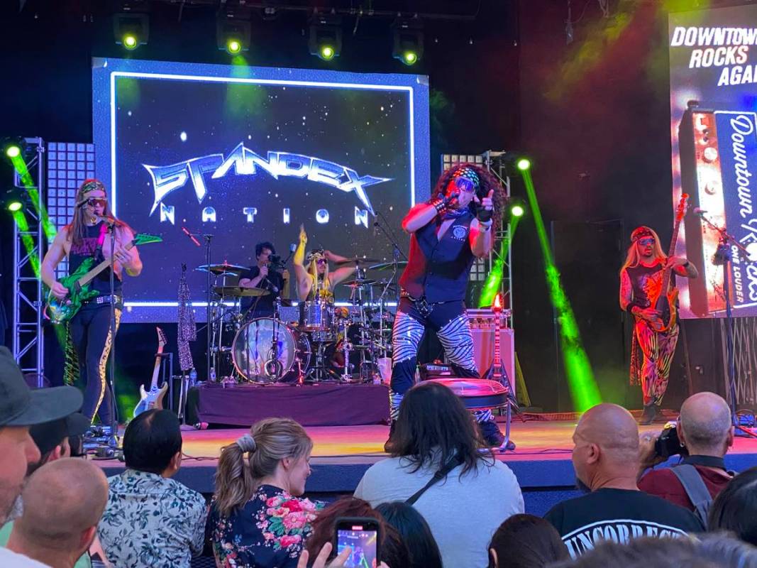 Hair-metal cover band Spandex Nation performs on the Fremont Street Experience's Main Street St ...