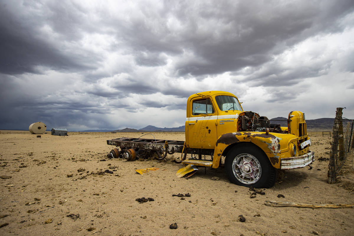 An abandoned 1950s International R190 truck is seen in the Hot Creek Range along the Basin &amp ...