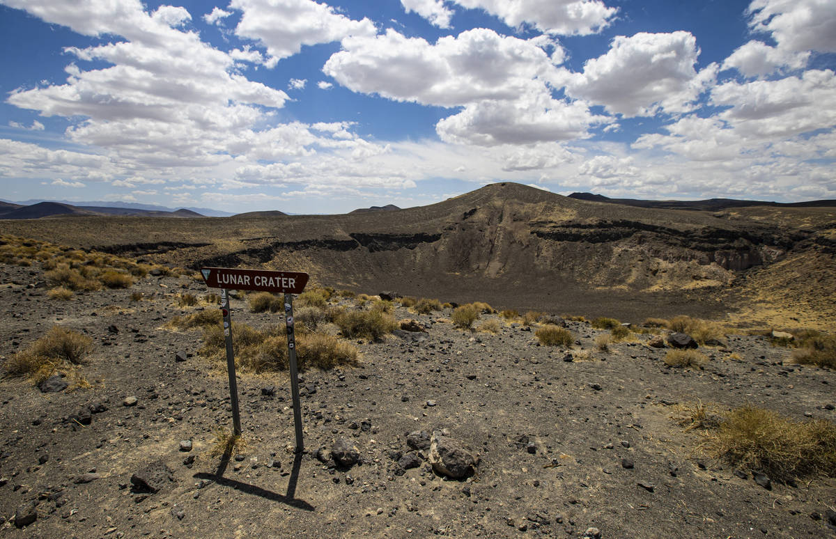 The Lunar Crater national natural landmark, located in the Pancake Range, is seen along the Bas ...