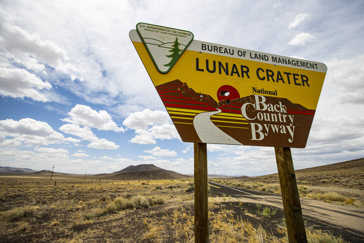 Signage for the Lunar Crater volcanic field in the Pancake Range along the Basin & Range tr ...
