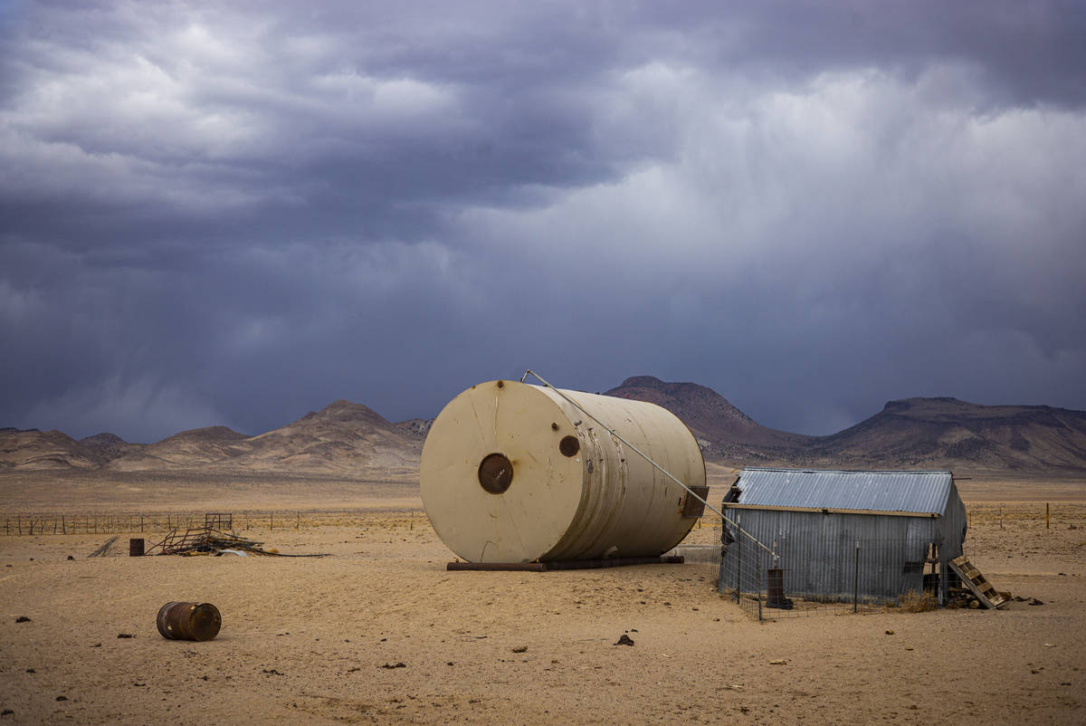 An abandoned water tank in the Hot Creek Range along the Basin & Range trail route in Nye C ...