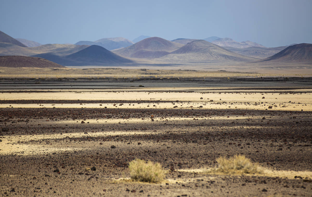 The Lunar Lake playa is seen in the Lunar Crater volcanic field in the Pancake Range along the ...