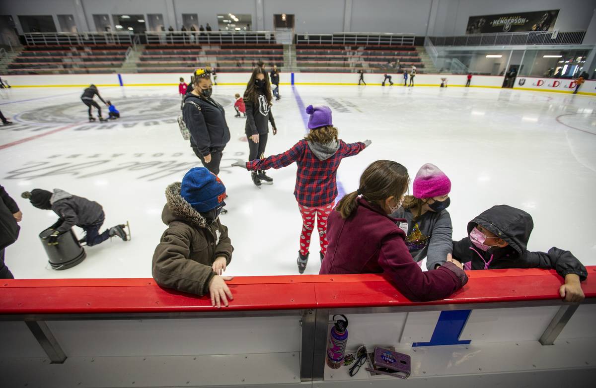 Youngsters with the Battle Born Kids Program take to the ice during opening day skating at the ...