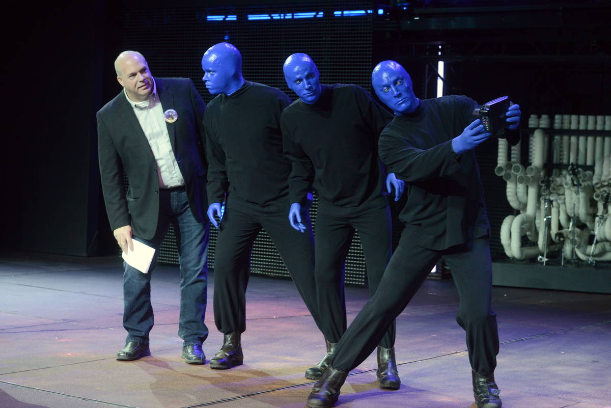 Jack Kenn is shown with Blue Man Group at the Luxor in this undated photo.