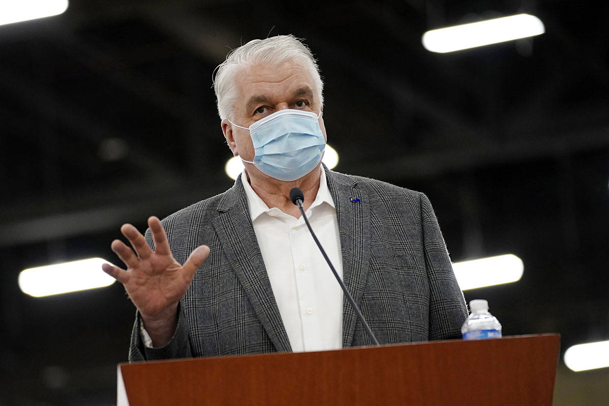 Nevada Gov. Steve Sisolak, seen in April 2021 in Las Vegas. (AP Photo/John Locher)