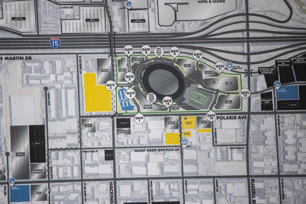 Las vegas stadium from mapcarta, the free map. Allegiant Stadium Las Vegas Raiders Stadium Location Map . Raiders Unveil Parking Transportation Plan For Allegiant Stadium Las Vegas Review Journal