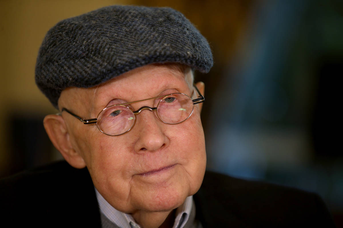 Former Nevada Sen. Harry Reid talks to a reporter in his office at the Bellagio in Las Vegas Mo ...