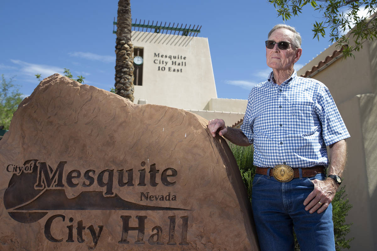 Councilman George Gault in front of Mesquite City Hall on Wednesday, June 2, 2021. (Ellen Schmi ...