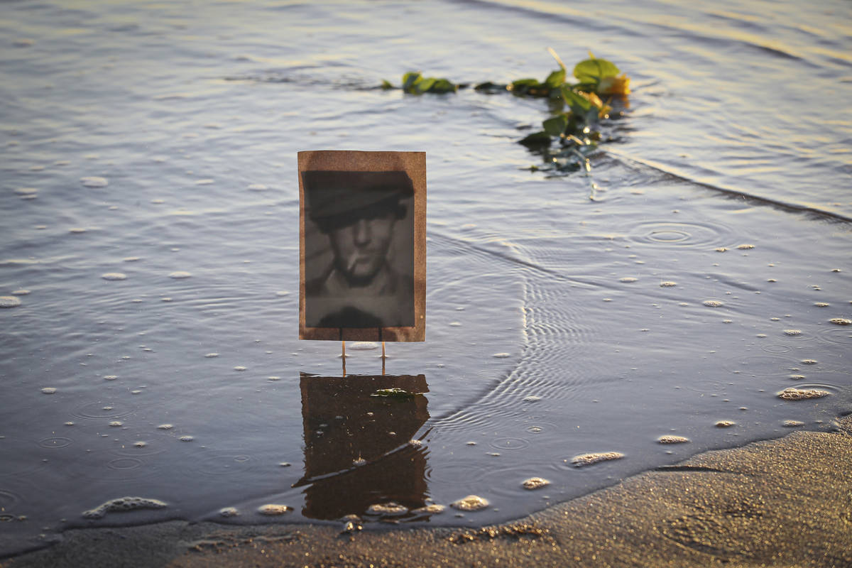 A picture of an unknown soldier is seen on the shore of Omaha Beach in Saint Laurent sur mer, N ...