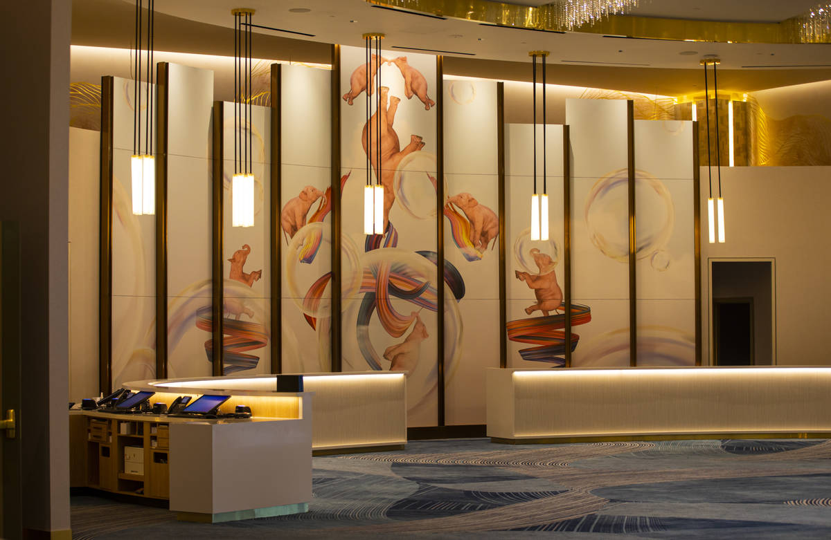 The Conrad hotel lobby is seen during a tour of Resorts World ahead of it's opening in Las Vega ...
