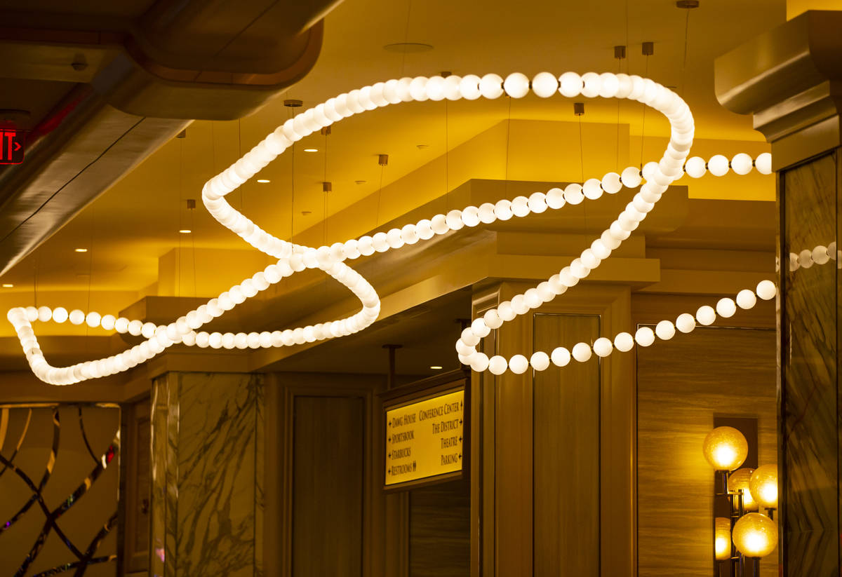A contemporary lighting fixture is seen during a tour of Resorts World ahead of it's opening in ...