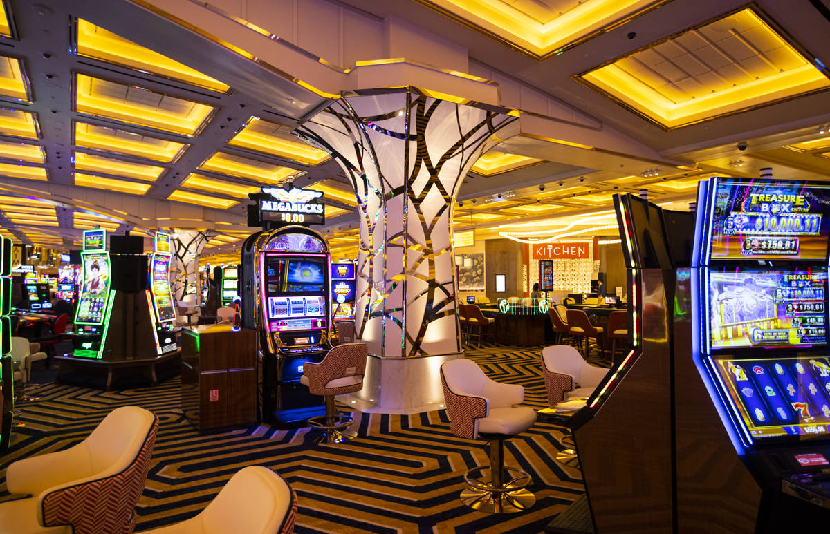 A column featuring contemporary design is seen on the casino floor during a tour of Resorts Wor ...