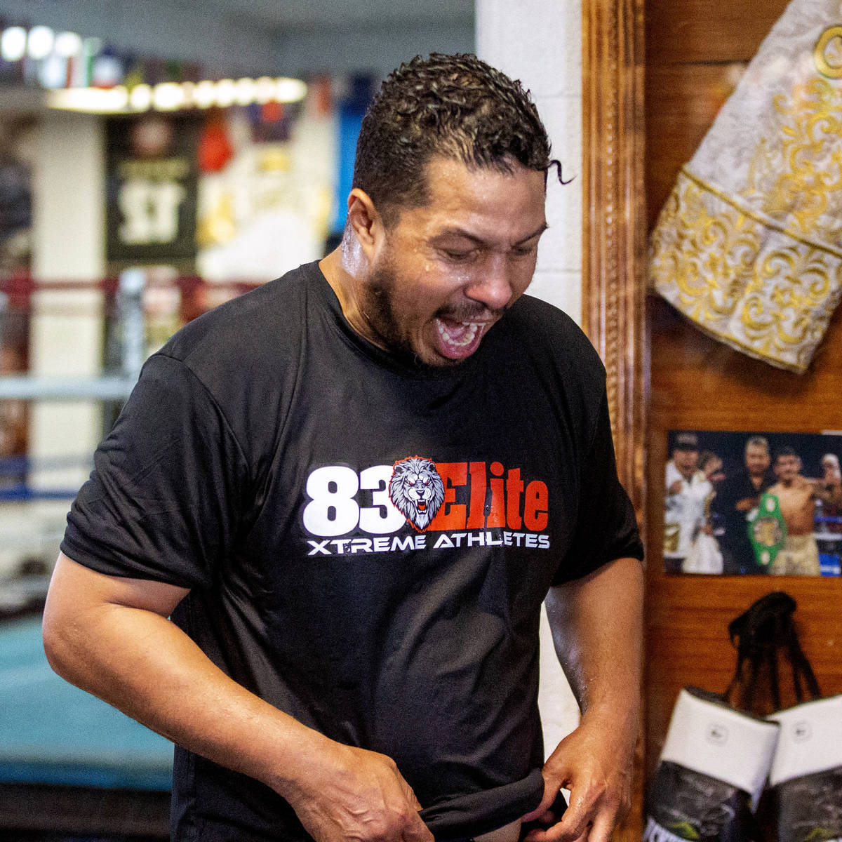 Hector Camacho, Jr. shouts during a training session for his exhibition bout against Julio Cesa ...
