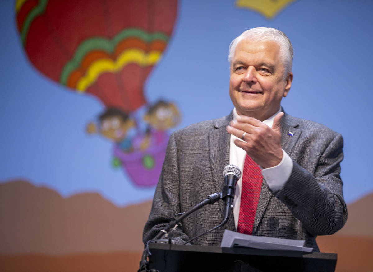 Gov. Steve Sisolak speaks during a ceremony for four bill signings at Fay Herron Elementary Sch ...