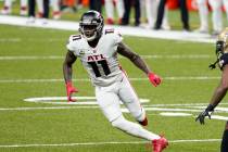 Atlanta Falcons wide receiver Julio Jones (11) runs a route in the first half of an NFL footbal ...