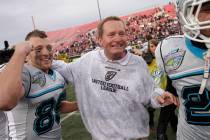 Las Vegas Locos coach Jim Fassel celebrates after defeating the Florida Tuskers in the UFL Cham ...