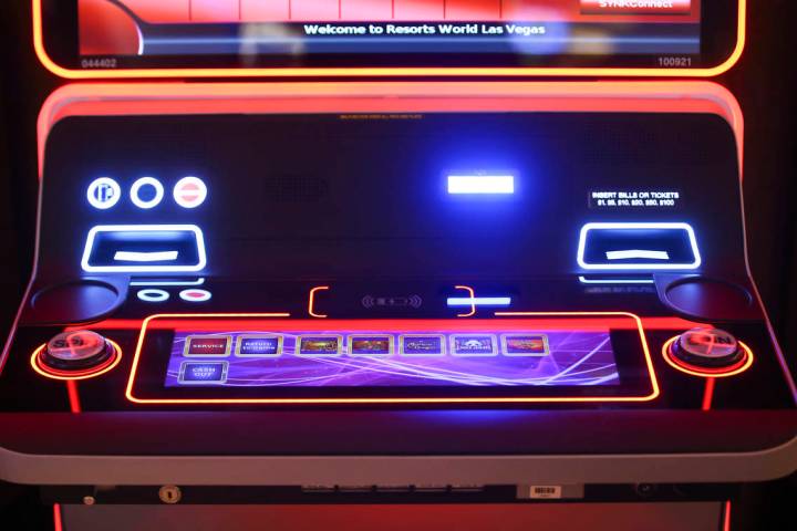 A slot machine with wireless phone charging capabilites is seen on the casino floor is seen dur ...