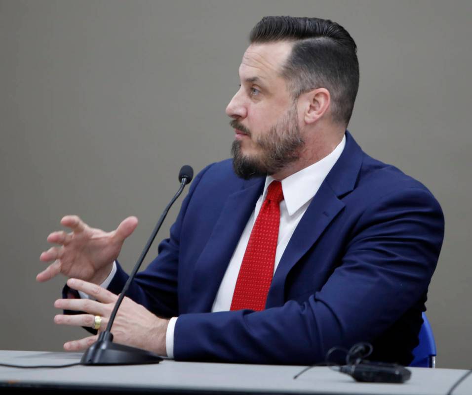 Timothy Burch from the Clark County Social Service and Family Service Department speaks during ...