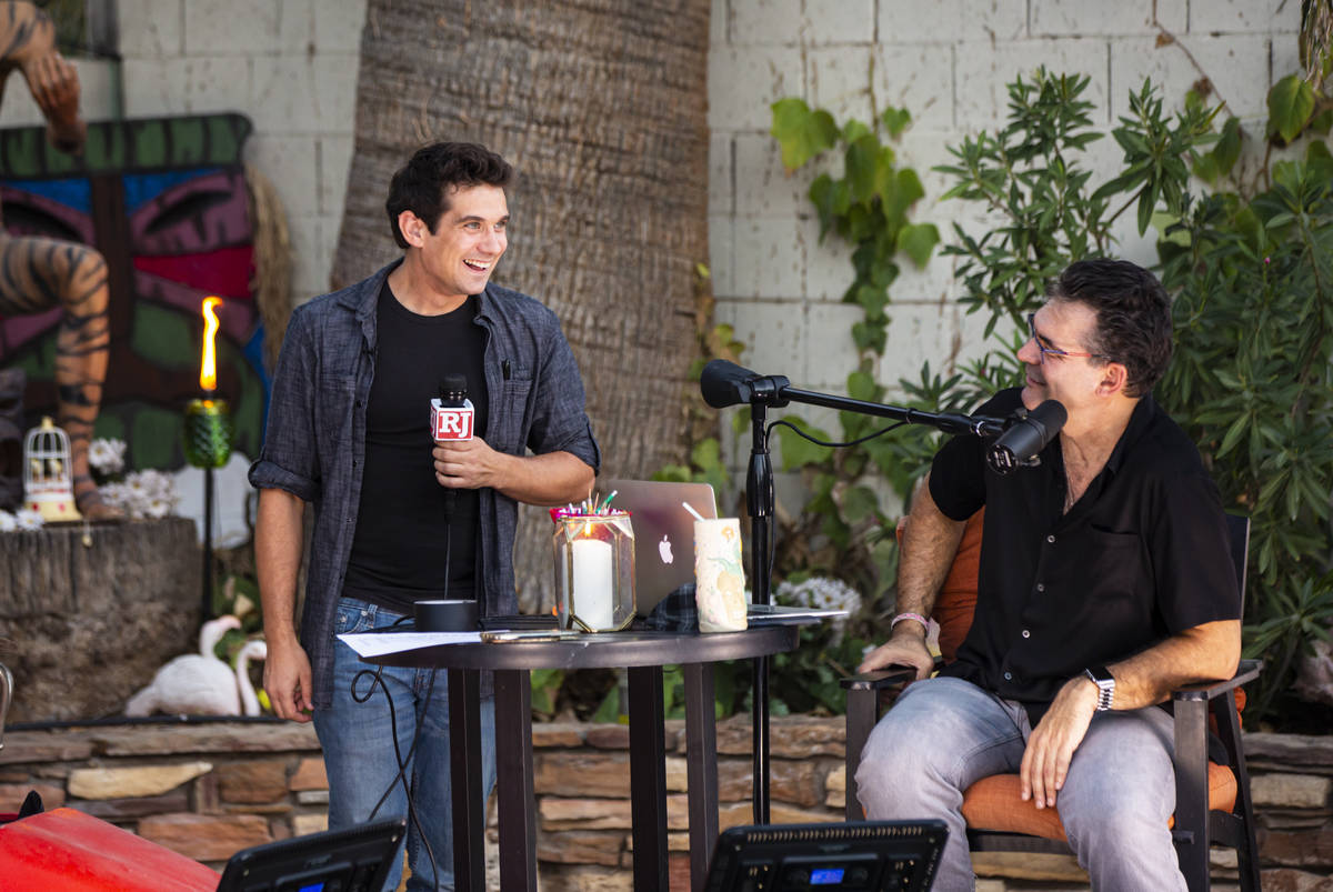 Xavier Mortimer talks with John Katsilometes during the PodKats! "End of Summer bash" with Melo ...