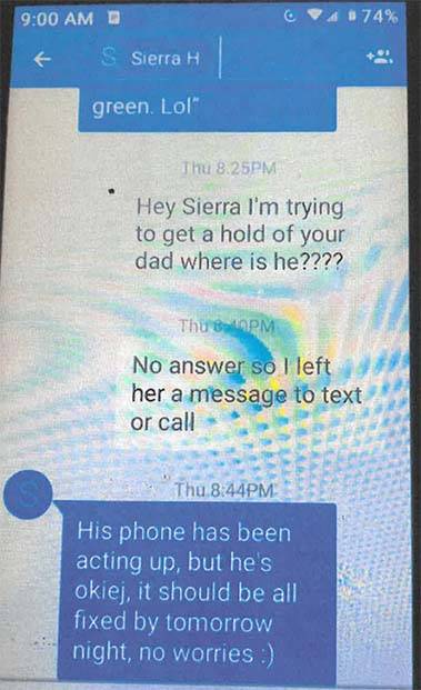 Screenshot of texts between Sierra Halseth and her grandmother. (Clark County District Court)