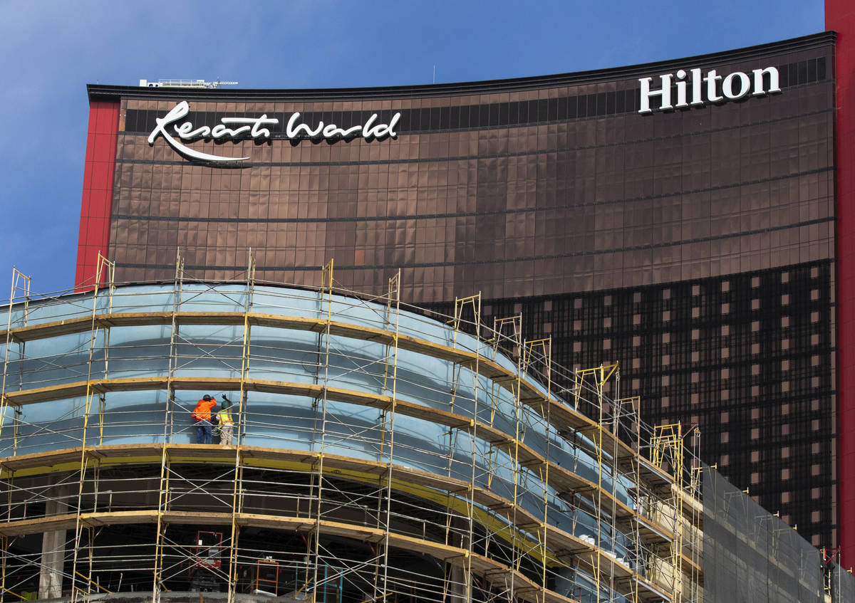 Construction is underway at Resort World Las Vegas, on Thursday, March 25, 2021. (Bizuayehu Tes ...